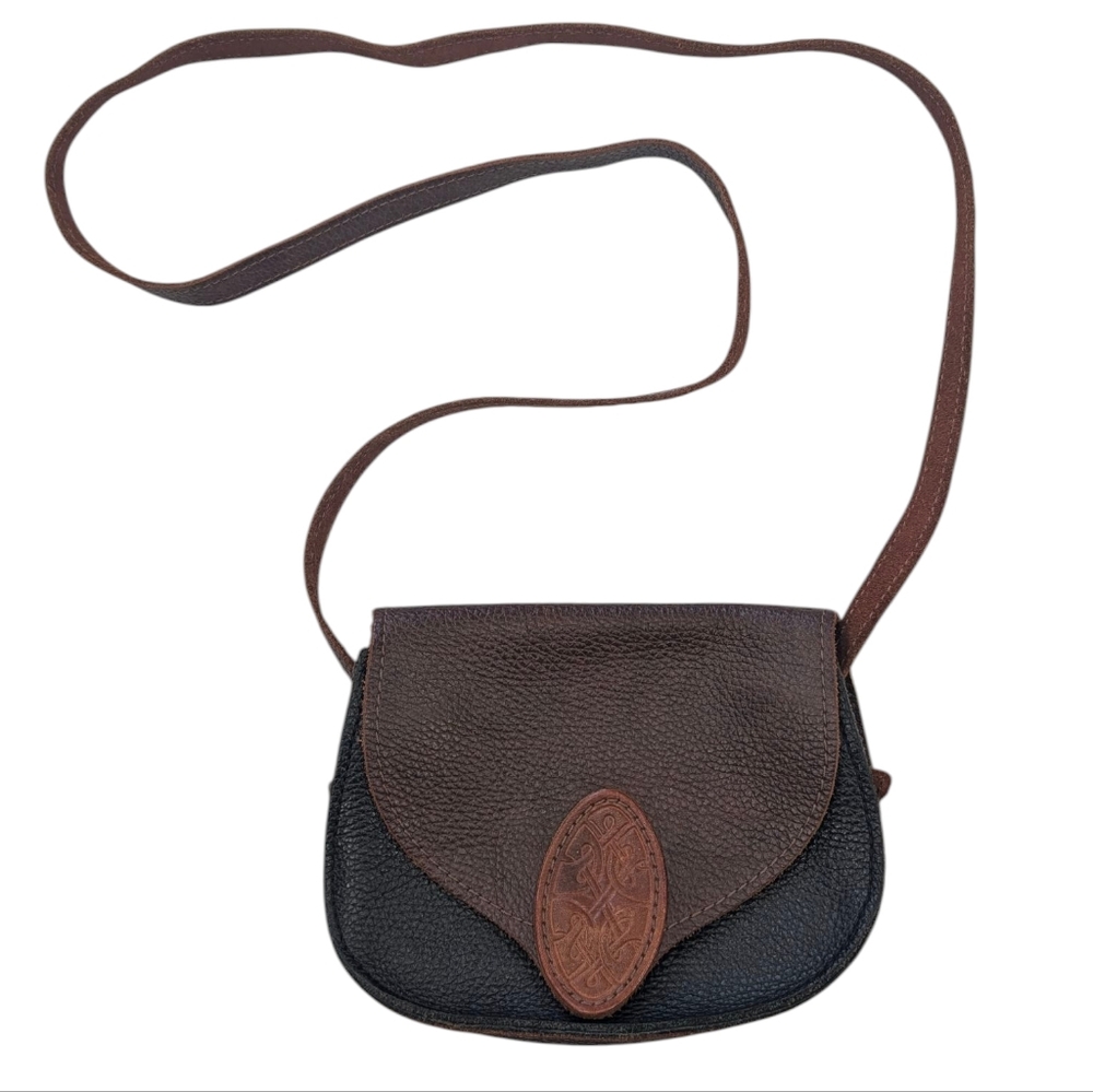 Handmade 3 tone grain leather crossbody bag W/ snap flap, knot design.
